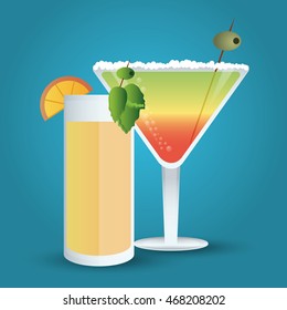 cocktail orange olive glass summer alcohol icon. drinks and menu design. Colorfull and flat illustration