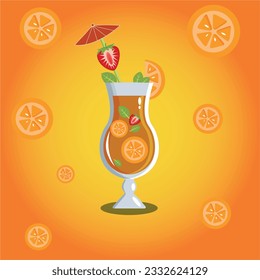 Cocktail with oranges and strawberry