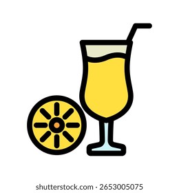 Cocktail outline color flat icon, mini illustration for relaxation, party, pubs and bars UI, UX kit, app and web development, digital or print.