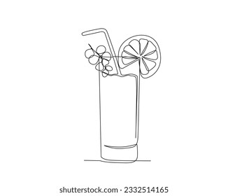 Cocktail outline design. Continuous one line drawing of cocktail drink. Editable stroke.