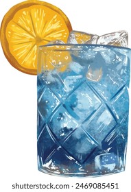 Cocktail painted in watercolor on a white background