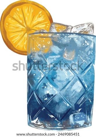 Cocktail painted in watercolor on a white background