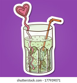 Cocktail. Paper sticker imitation. Vector card concept. Romantic tender design