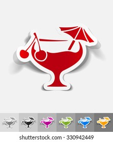 cocktail paper sticker with shadow. Vector illustration