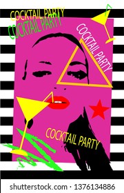 Cocktail party background with a girl and martini glass