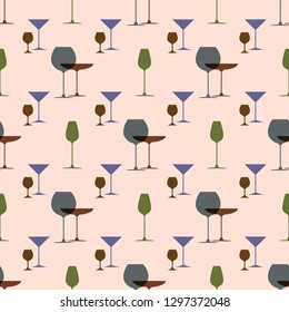 Cocktail party background in retro style Dish wear seamless pattern with wine glasses