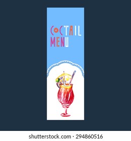 Cocktail party banner. Hand drawn vector with lace napkin. Business corporate identity for restaurant and bar menu design. Vector illustration.