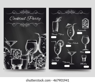 Cocktail party brochure flyers template vector. Drinks card for restaurant cafe bar