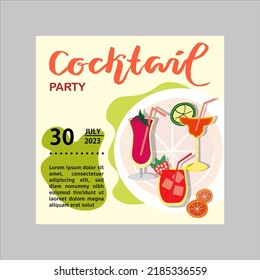 Cocktail Party Colorful Banner Flat for Social Media. Vector Illustration