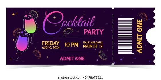 Cocktail party colorful purple ticket template for admit one