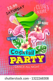 Cocktail party disco poster design. Zine cutlure style