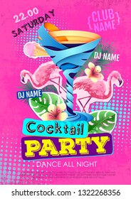 Cocktail party disco poster design. Zine cutlure style