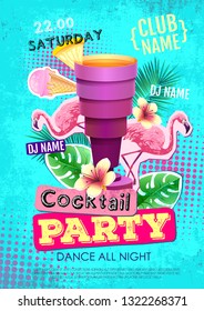 Cocktail party disco poster design. Zine cutlure style