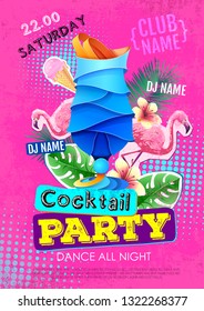 Cocktail party disco poster design. Zine cutlure style