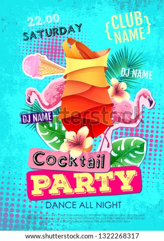 Cocktail party disco poster design. Zine cutlure style