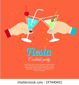 Cocktail Party Fiesta Two Hands Holding Martini Glasses Poster Vector Illustration