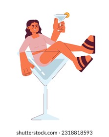 Cocktail party flat concept vector spot illustration. Arab woman with margarita glass 2D cartoon character on white for web UI design. Nightlife. Summer vibes isolated editable creative hero image