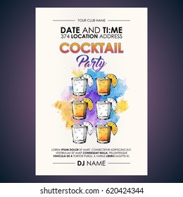 Cocktail party flyer. Watercolor + sketchstyle.