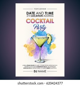 Cocktail Party Flyer. Watercolor + Sketchstyle.