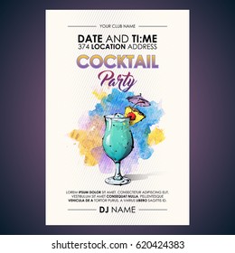 Cocktail party flyer. Watercolor + sketchstyle.