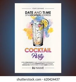 Cocktail party flyer. Watercolor + sketchstyle.