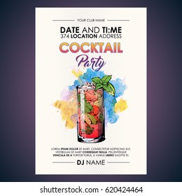 Cocktail party flyer. Watercolor + sketchstyle.