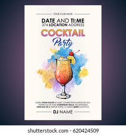 Cocktail party flyer. Watercolor + sketchstyle.