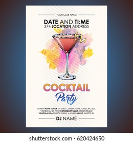 Cocktail party flyer. Watercolor + sketchstyle.