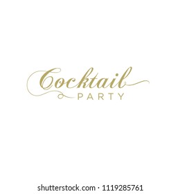 cocktail party, gold script calligraphy