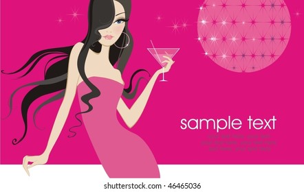 Cocktail party illustration with girl and place for text