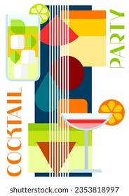Cocktail party invitation. Abstract background with stylized drink.