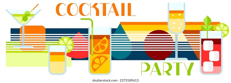 Cocktail party invitation. Abstract background with stylized drink.