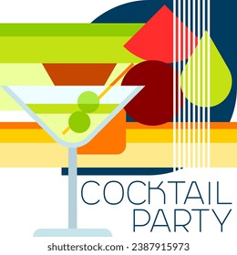 Cocktail party invitation. Abstract background with stylized drink.