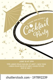 Cocktail Party Invitation Design With Glass In Vector