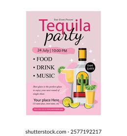 Cocktail Party invitation. Flyer or poster design with cocktail glass on black background. Vector illustration