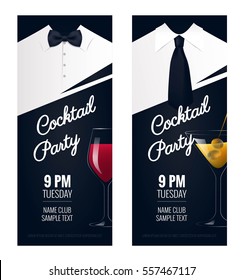 Cocktail Party Invitation. Flyer Or Poster Design With Cocktail Glass On Black Background. Vector Illustration