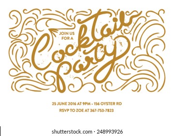 Cocktail Party Invitation with Hand-Drawn Texts on White Background