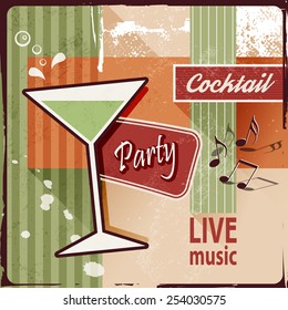 Cocktail party invitation with music notes - vintage poster design