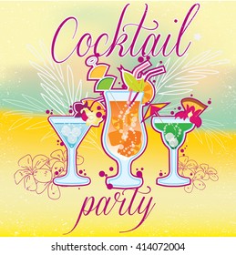 Cocktail party invitation poster. Summer background.