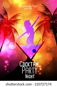 Cocktail Party Invitation Poster Template - Vector Illustration