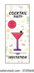 Cocktail Party Invitation Poster. Vector illustration.