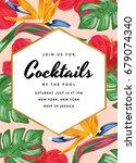 Cocktail Party Invitation with Tropical Theme. Tropical Cocktail Invitation Card