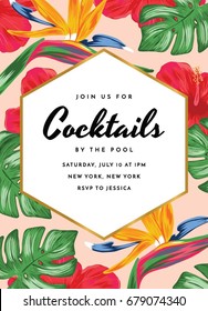 Cocktail Party Invitation with Tropical Theme. Tropical Cocktail Invitation Card