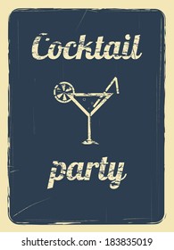 cocktail party invitation vector template with retro effect