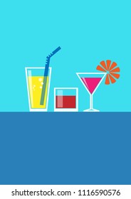 Cocktail party invitation. Vintage poster, vector black background in flat design