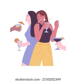Cocktail party isolated cartoon vector illustrations. Group of young people dancing and drinking cocktails at party, nightlife activity, leisure time with friends at nightclub vector cartoon.