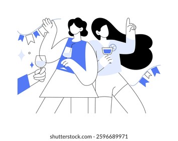 Cocktail party isolated cartoon vector illustrations. Group of young people dancing and drinking cocktails at party, nightlife activity, leisure time with friends at nightclub vector cartoon.