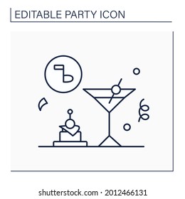 Cocktail Party Line Icon. Cocktail Reception. Celebration Organized For Purposes Of Social Or Business Networking. Party Concept. Isolated Vector Illustration. Editable Stroke