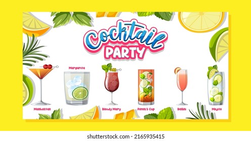 Cocktail party menu banner illustration