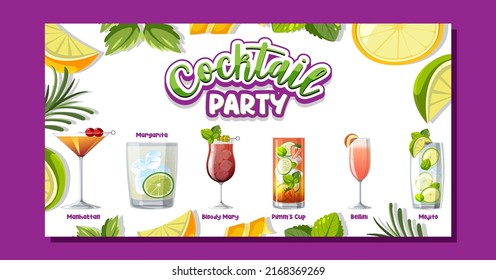 Cocktail party menu banner illustration